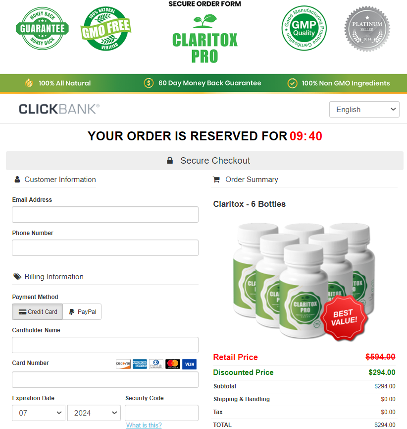 Claritox Pro Order Page